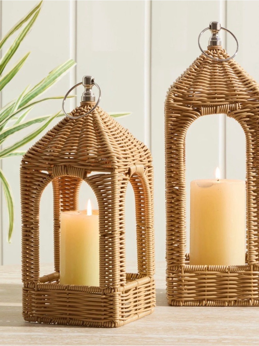 My Texas House Pair of Rattan Lanterns, 12" and 14.75”